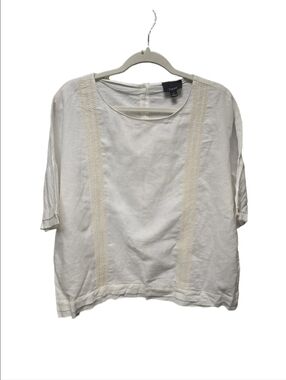 Lumiere Ivory Linen Cotton Blend  Blouse With Back Button Closure Sz.L